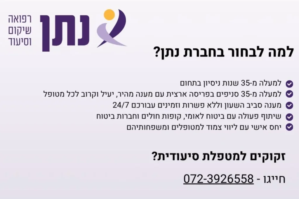 באנר יתרונות של חברת סיעוד נתן בתחום מטפלת סיעודית